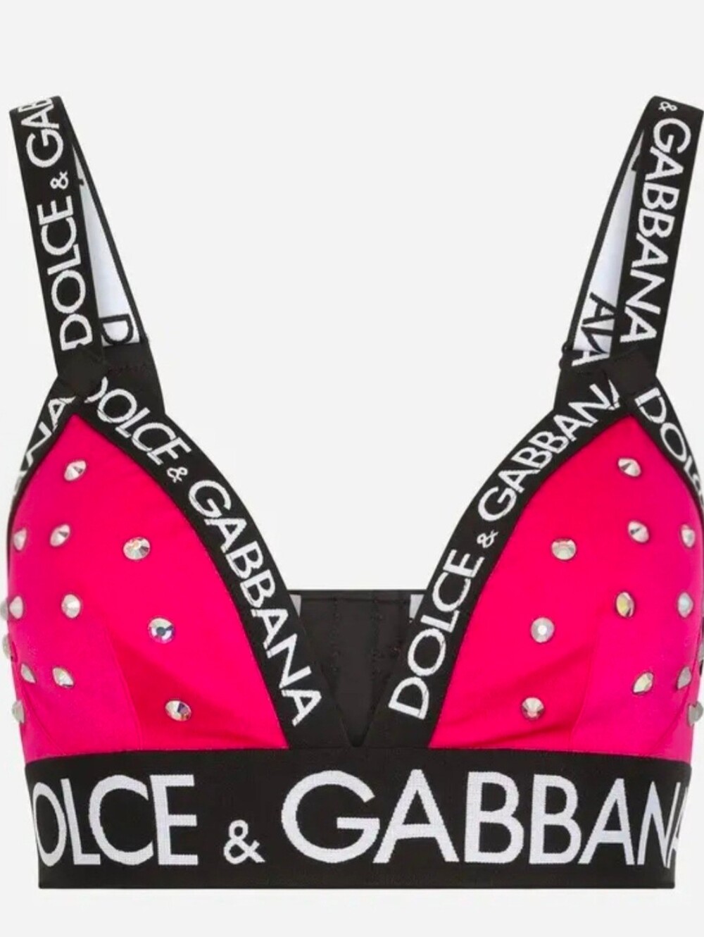 Dolce & Gabbana Neon Pink Studded Logo Bralette